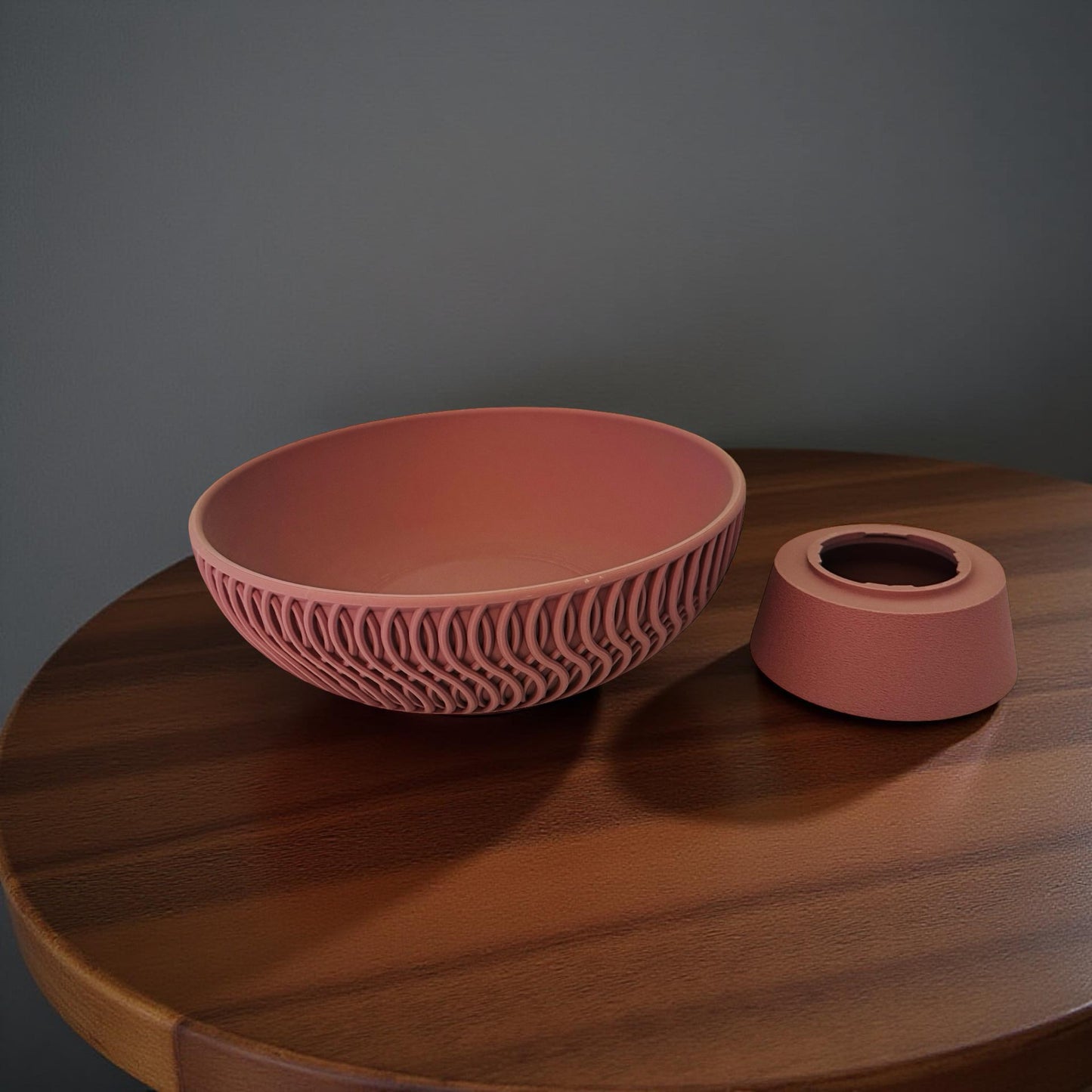 3D Printed Terracotta Wave Decorative Bowl with Hidden Compartment