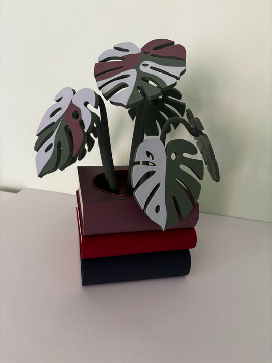 Stack of Books Coaster Set with Magnetic Monstera Leaves