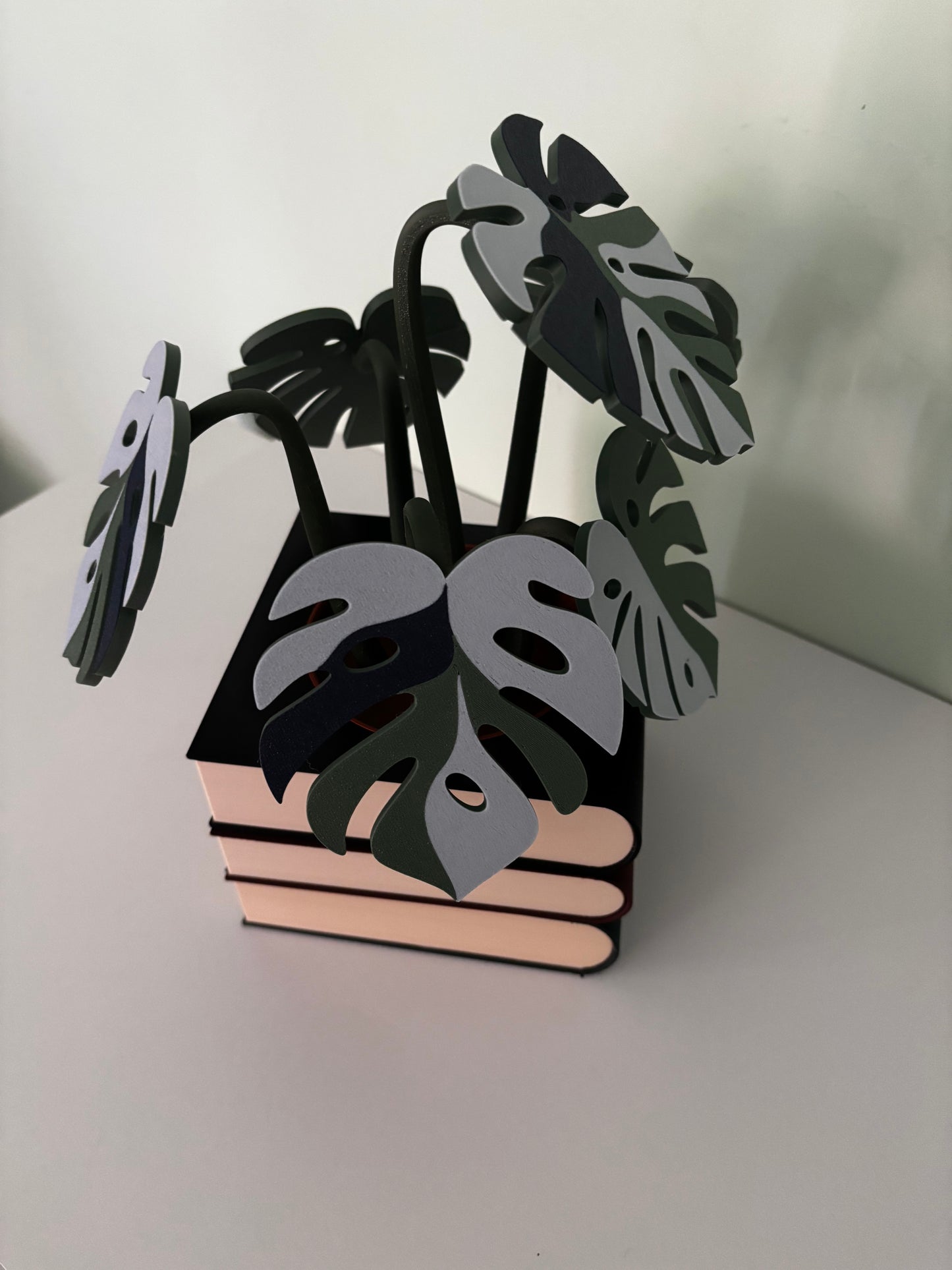 Stack of Books Coaster Set with Magnetic Monstera Leaves