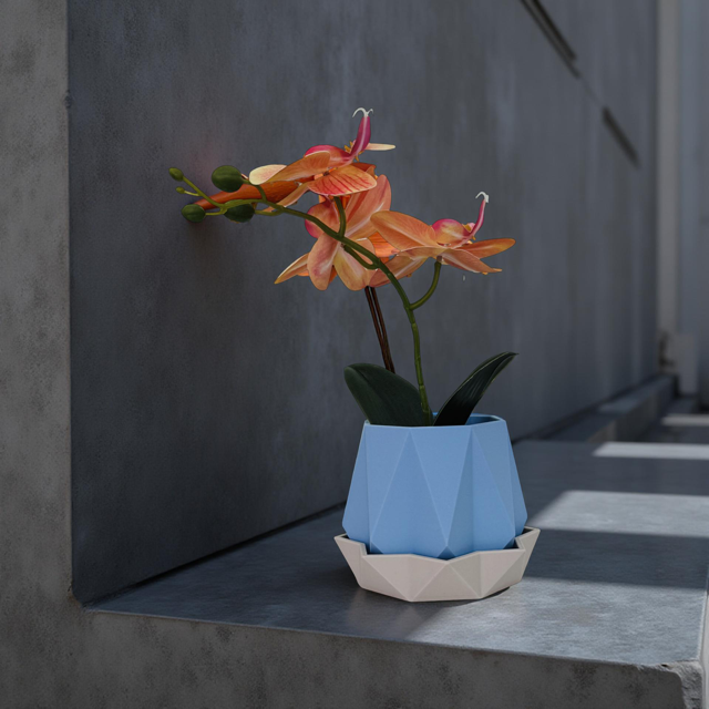 Blue Hexagon Dual Tray Planter