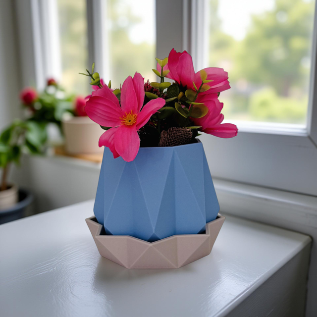 Blue Hexagon Dual Tray Planter
