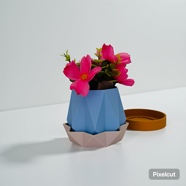 Blue Hexagon Dual Tray Planter