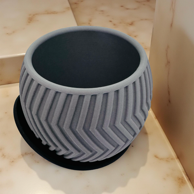 3D Printed Grey Titled Chevron Planter