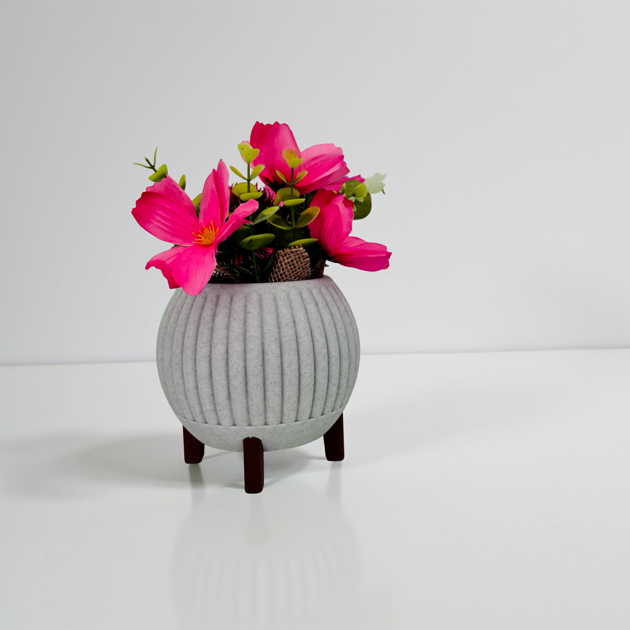 3D Printed Grey Marble Planter with Black Legs