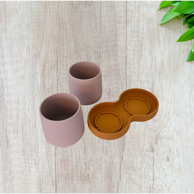 Duo Beige Planters with Mustard Tray
