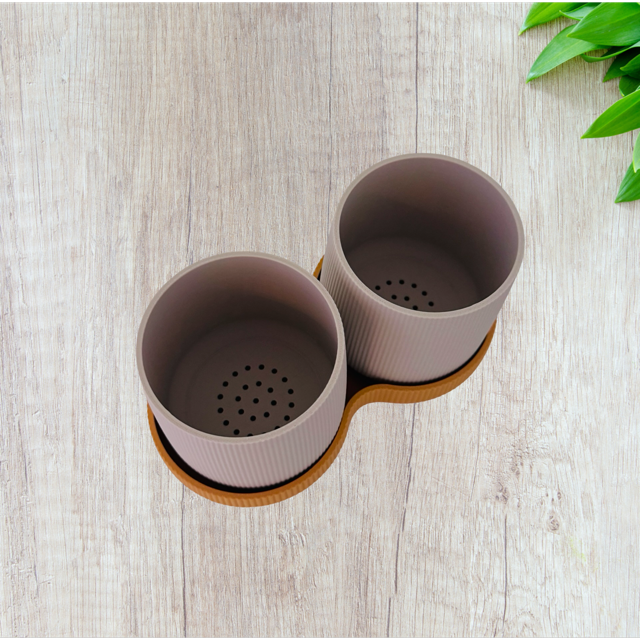 Duo Beige Planters with Mustard Tray
