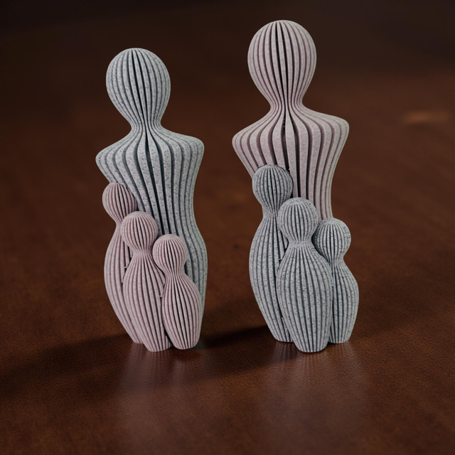 3D Printed Family Statue - Parent and Three Children