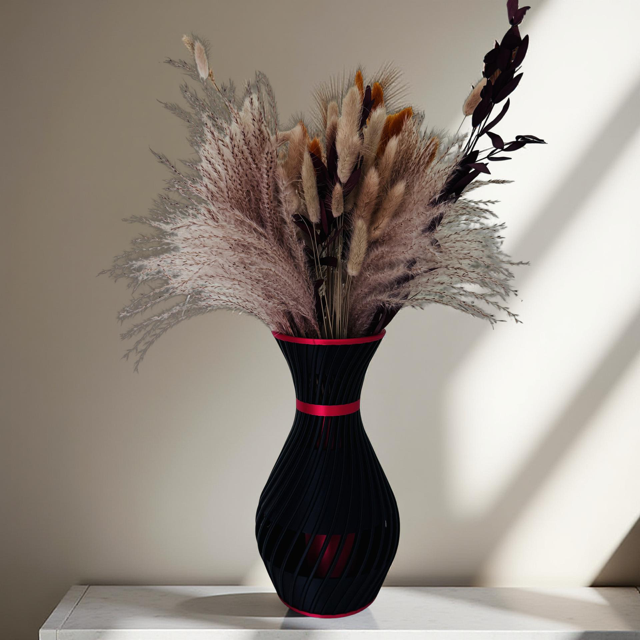 3D Printed Black and Red Vase with Striking Red Insert