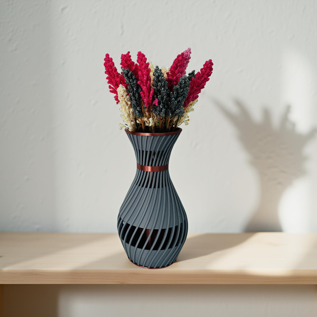 3D Printed Grey and Copper Vase with Striking Copper Insert