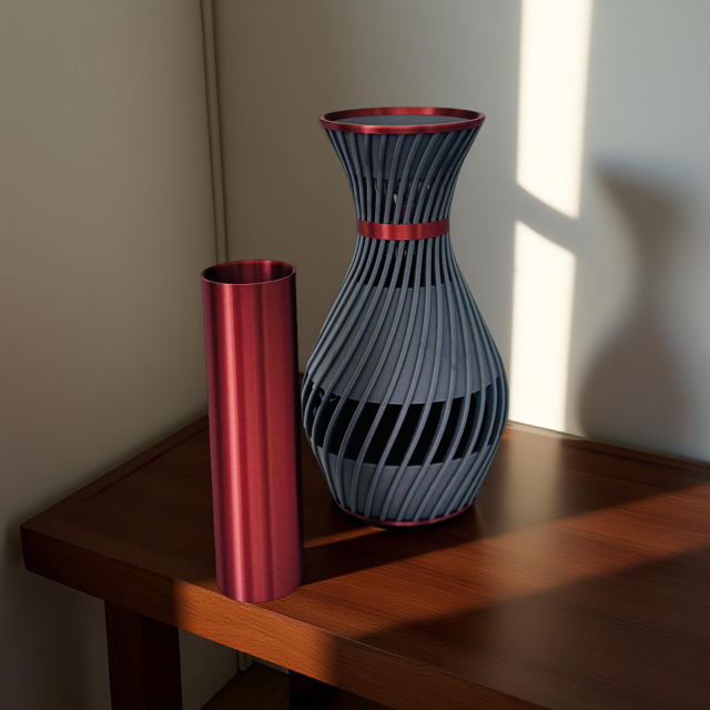 3D Printed Grey and Copper Vase with Striking Copper Insert