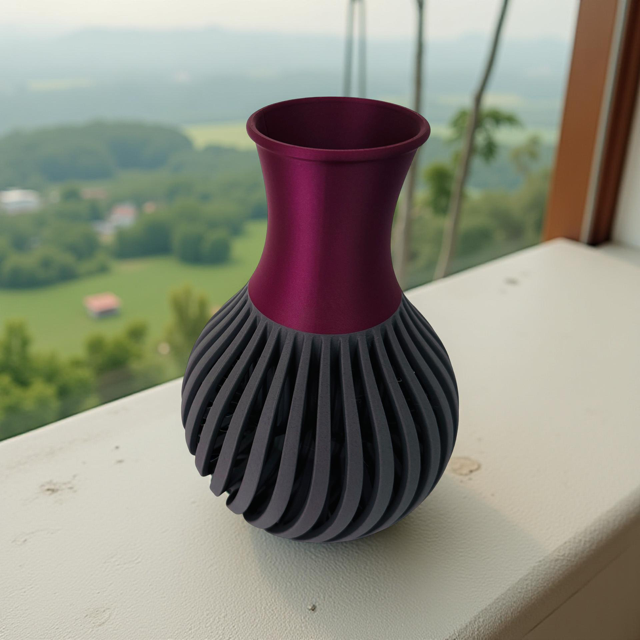 3D Printed Grey Silhouette Vase with Rose Neck