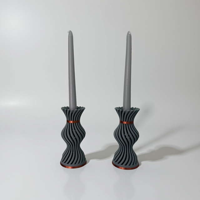 3D Printed Grey and Copper Candlestick & Tealight Holder - Set of Two