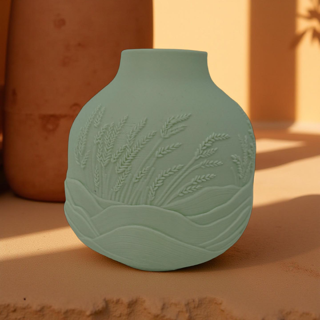 3D Printed Mint Green Wheat Round Vase