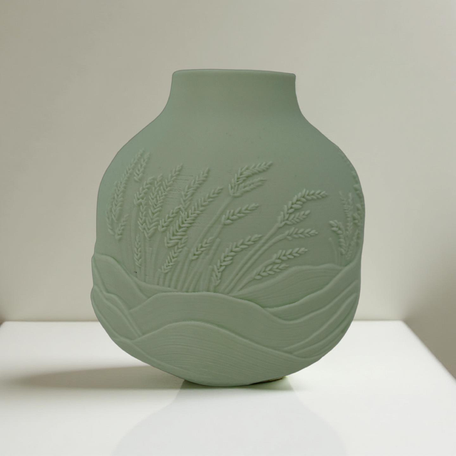 3D Printed Mint Green Wheat Round Vase