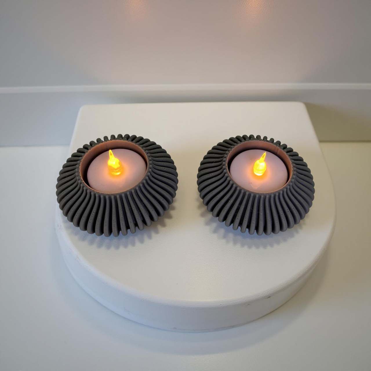 3D Printed Grey Tealight Holders and Tealights - Set of Two