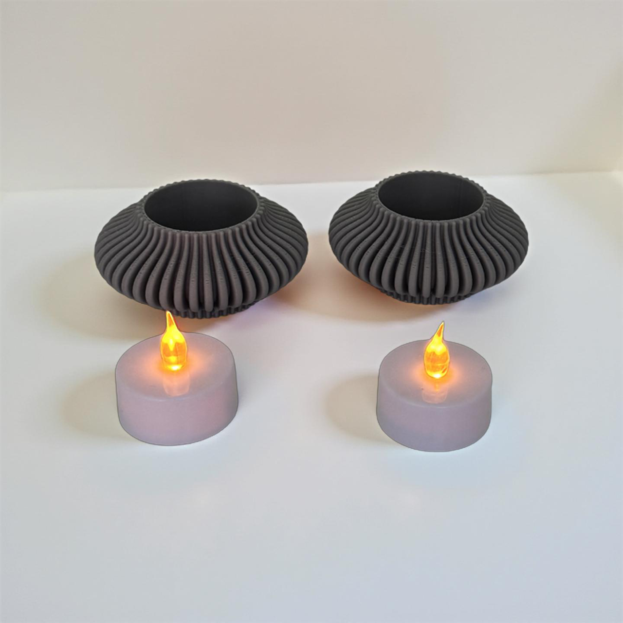 3D Printed Grey Tealight Holders and Tealights - Set of Two