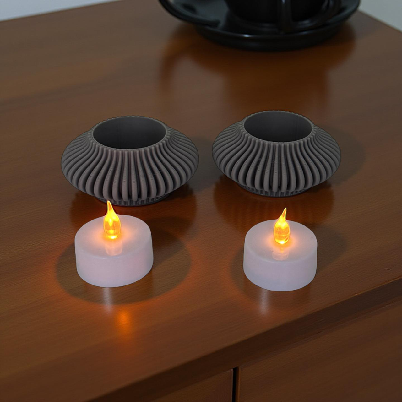 3D Printed Grey Tealight Holders and Tealights - Set of Two