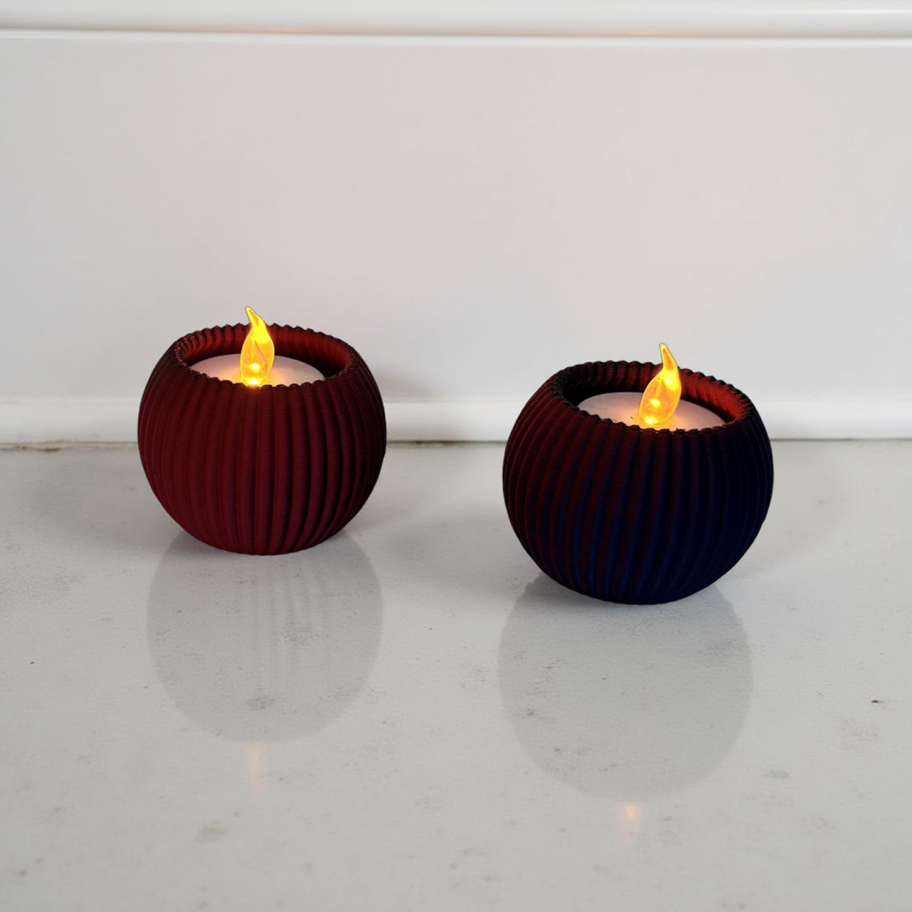 3D Printed Blue and Red Two-Tone Tealight Holders and Tealights - Set of Two