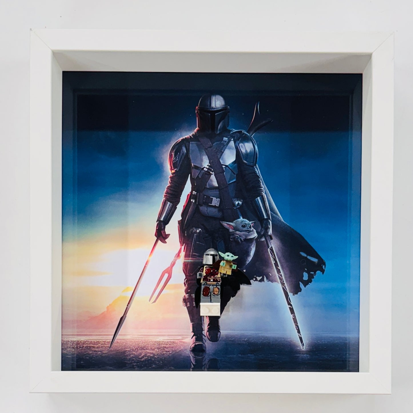 Mandalorian & Baby Yoda minifigures in a Frame