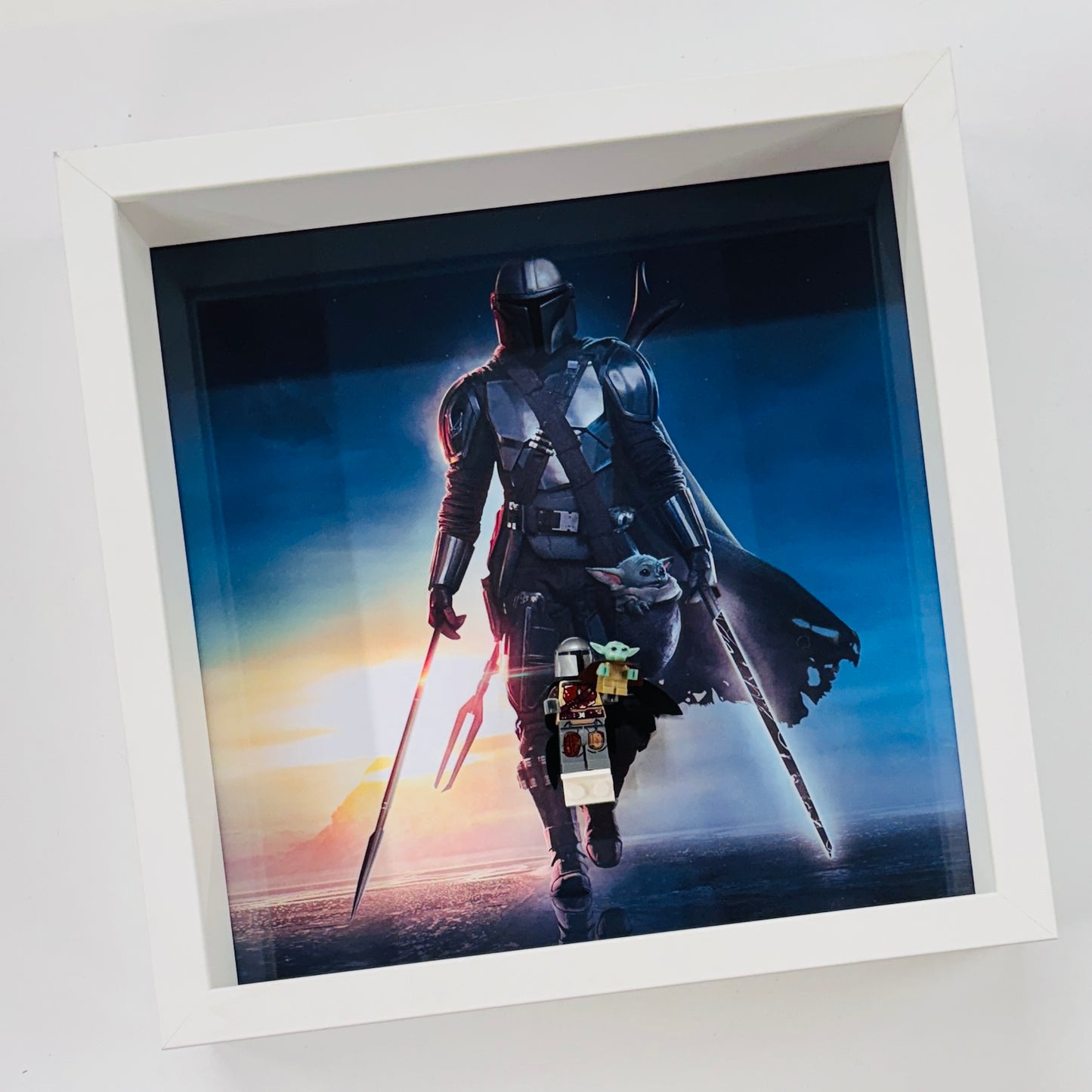 Mandalorian & Baby Yoda minifigures in a Frame