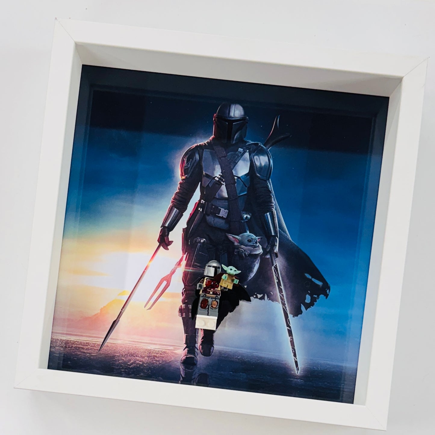 Mandalorian & Baby Yoda minifigures in a Frame