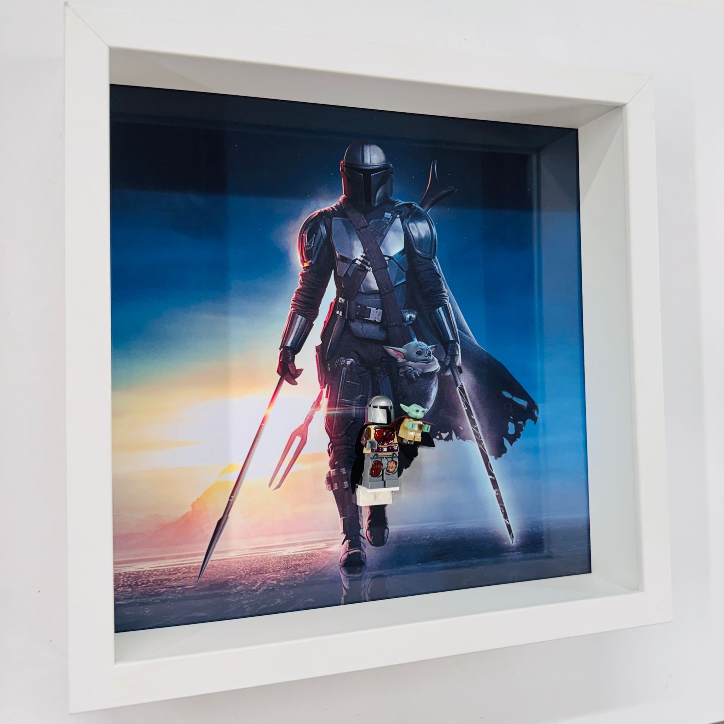 Mandalorian & Baby Yoda minifigures in a Frame