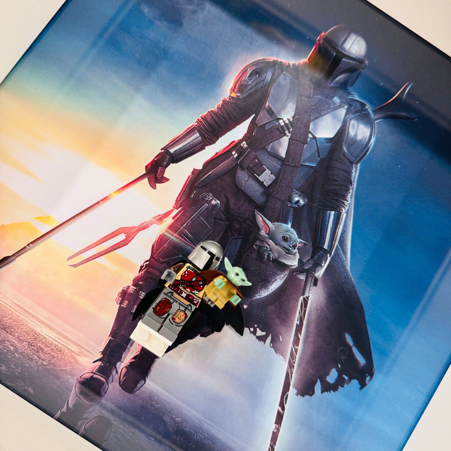 Mandalorian & Baby Yoda minifigures in a Frame