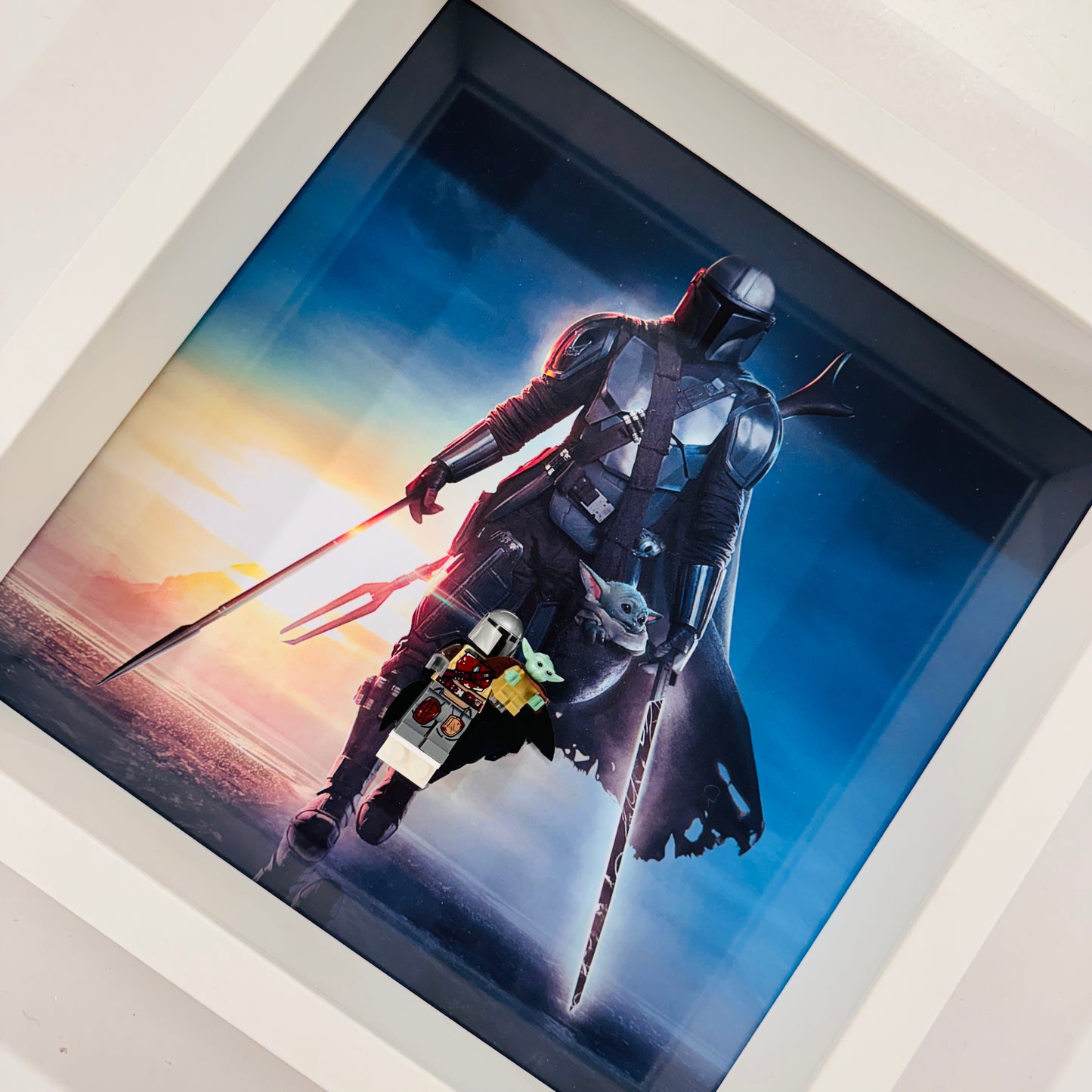 Mandalorian & Baby Yoda minifigures in a Frame