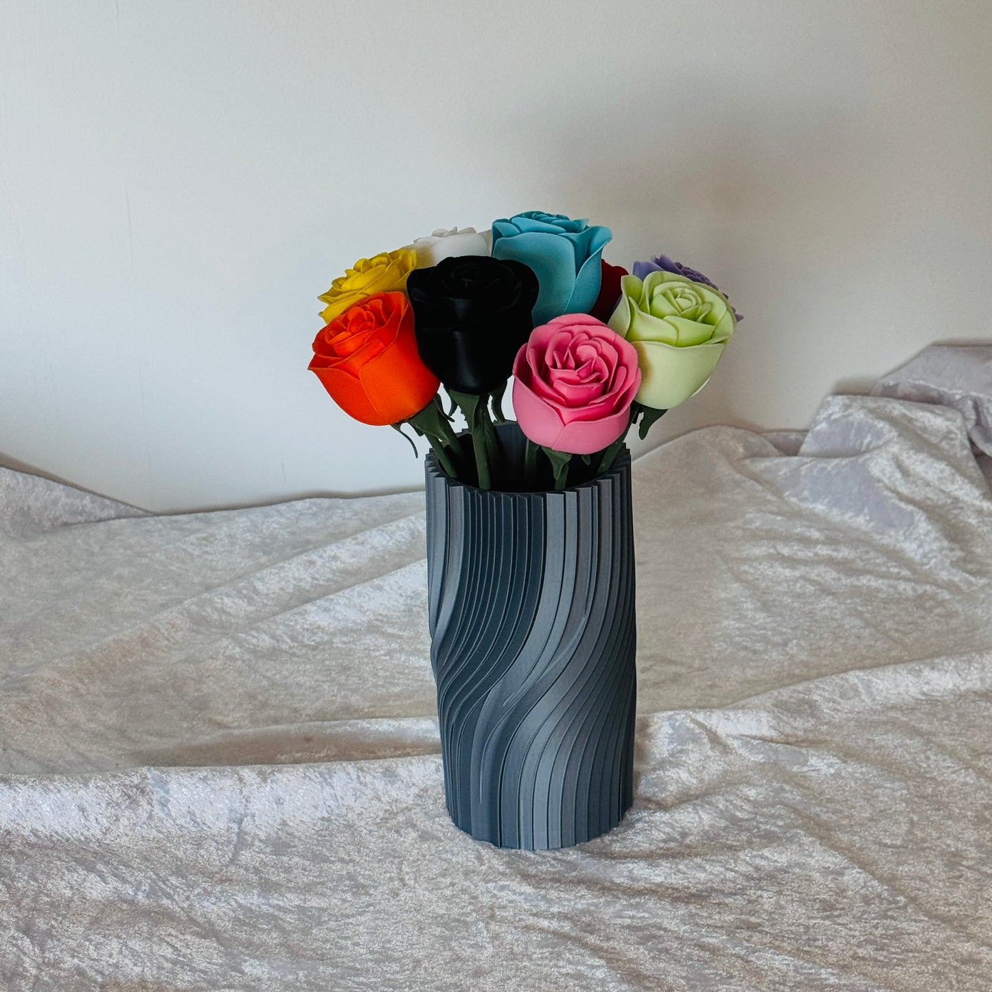 Ethereal Hues: 15cm 3D-Printed Vase in Pastel, Wood Tones & Sleek Greys