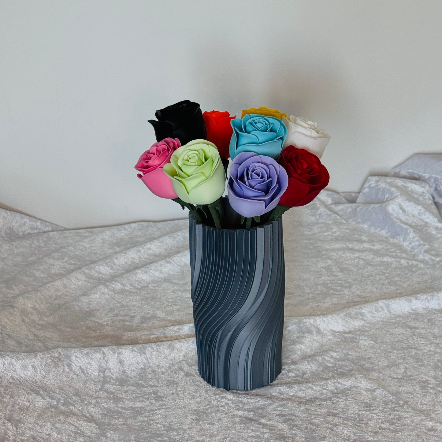 Ethereal Hues: 15cm 3D-Printed Vase in Pastel, Wood Tones & Sleek Greys