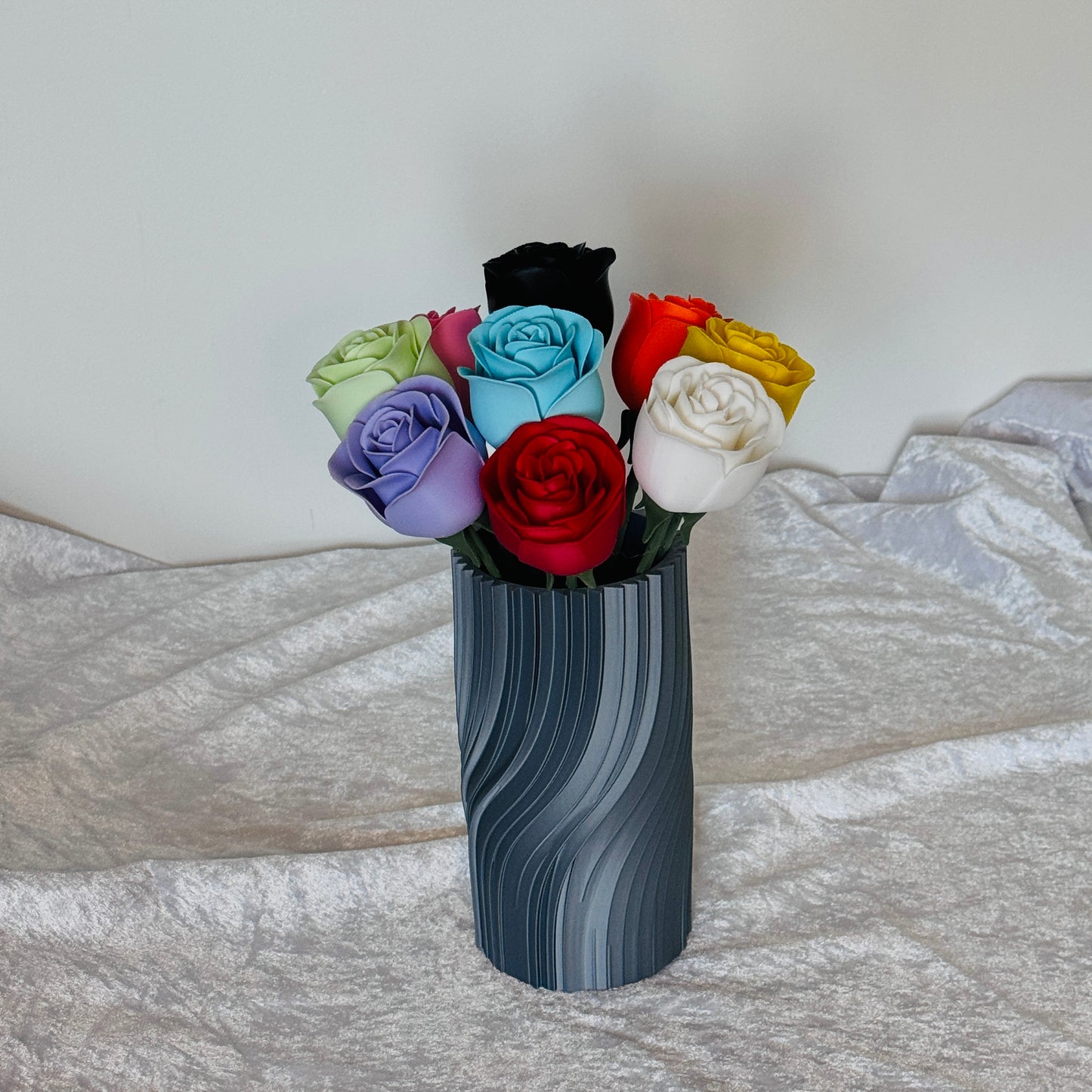 Ethereal Hues: 15cm 3D-Printed Vase in Pastel, Wood Tones & Sleek Greys