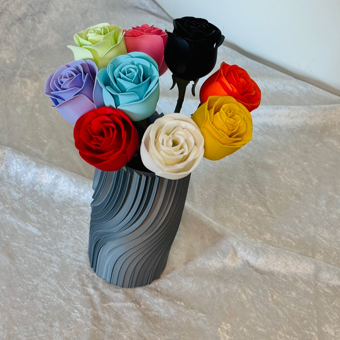 Ethereal Hues: 15cm 3D-Printed Vase in Pastel, Wood Tones & Sleek Greys