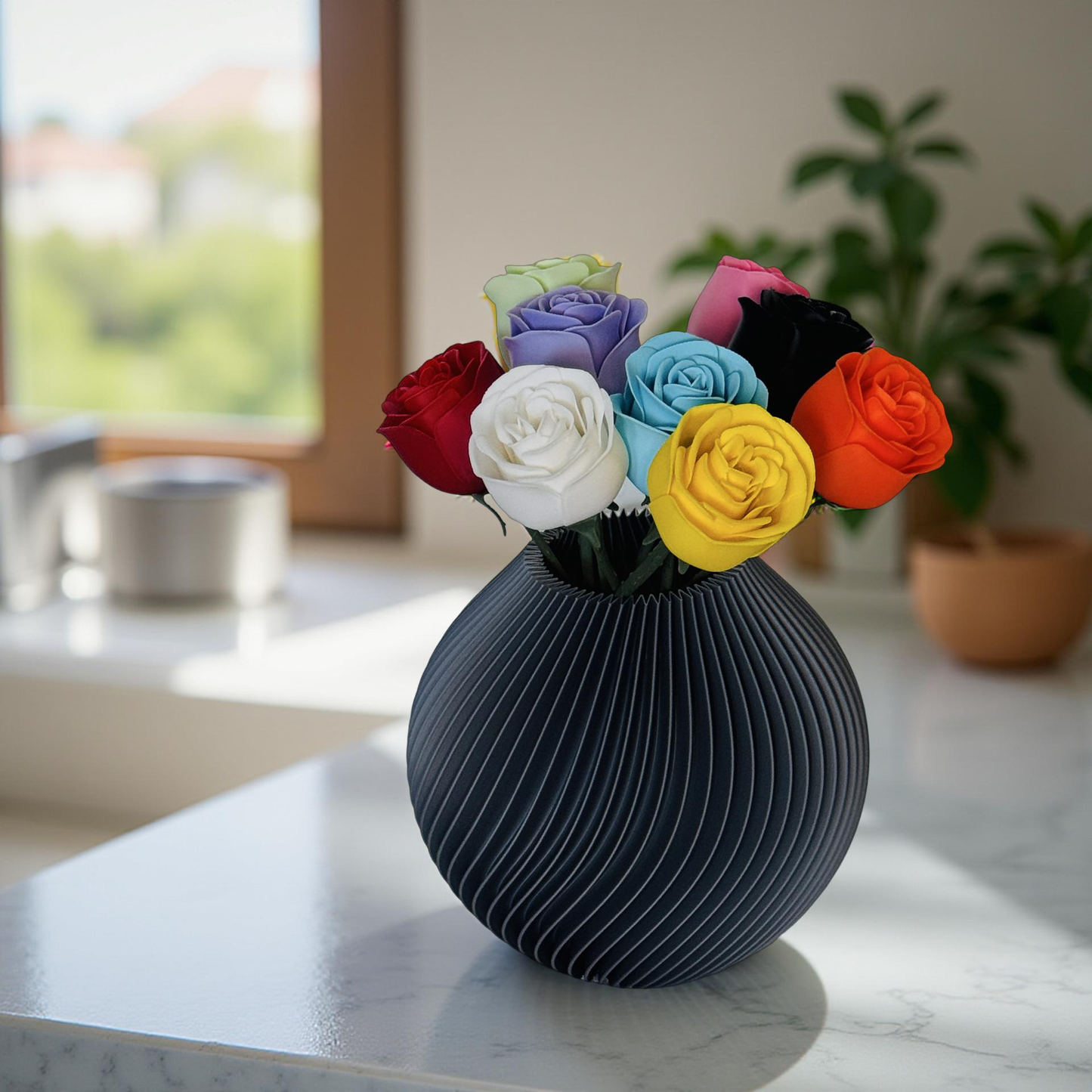 Ethereal Hues: 15cm 3D-Printed Vase in Pastel, Wood Tones & Sleek Greys