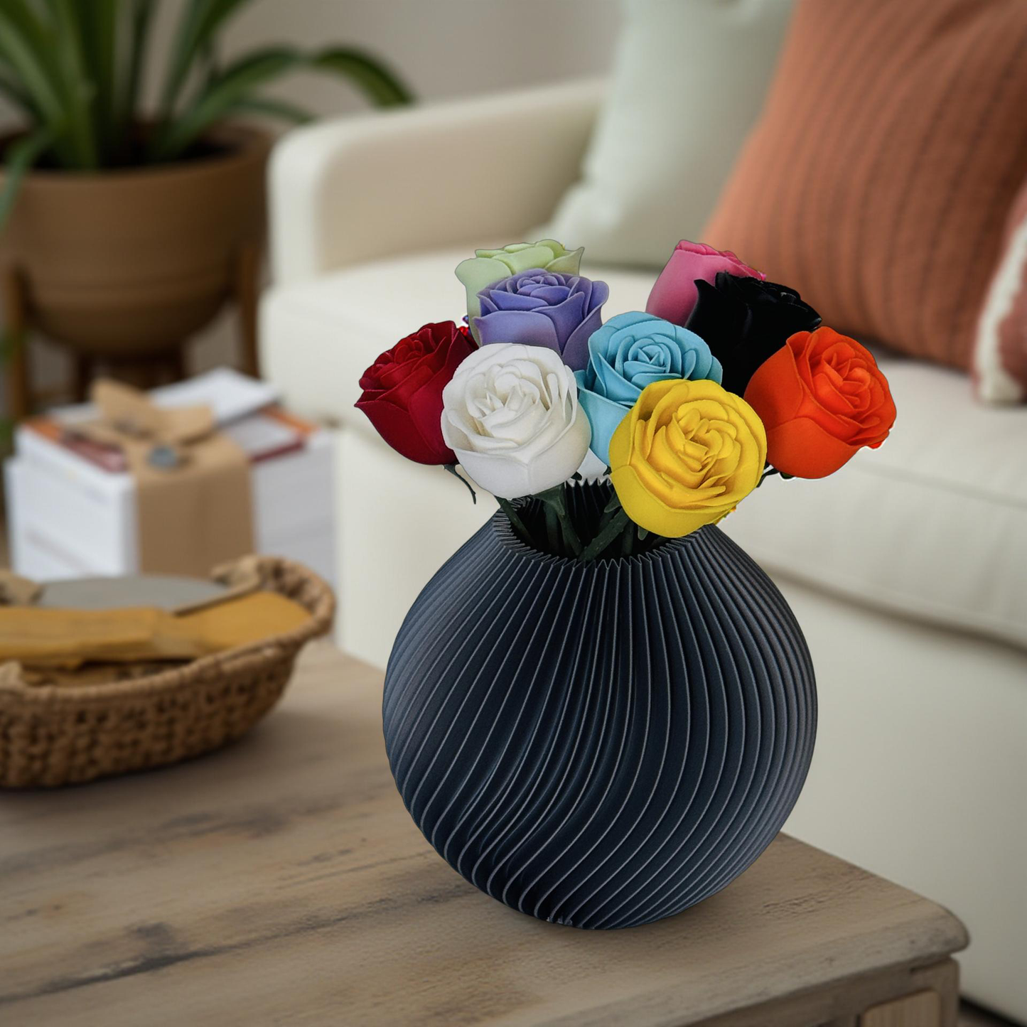 Ethereal Hues: 15cm 3D-Printed Vase in Pastel, Wood Tones & Sleek Greys