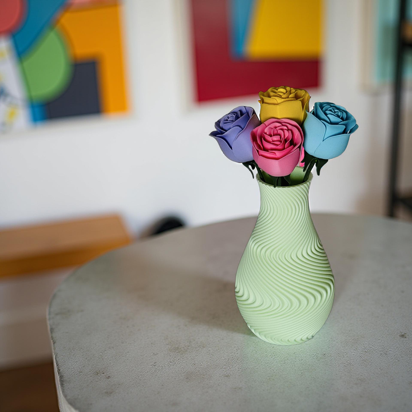 Ethereal Hues Vase 17cm 3D- Printed Vase in Pastel, Wood & Sleek Greys
