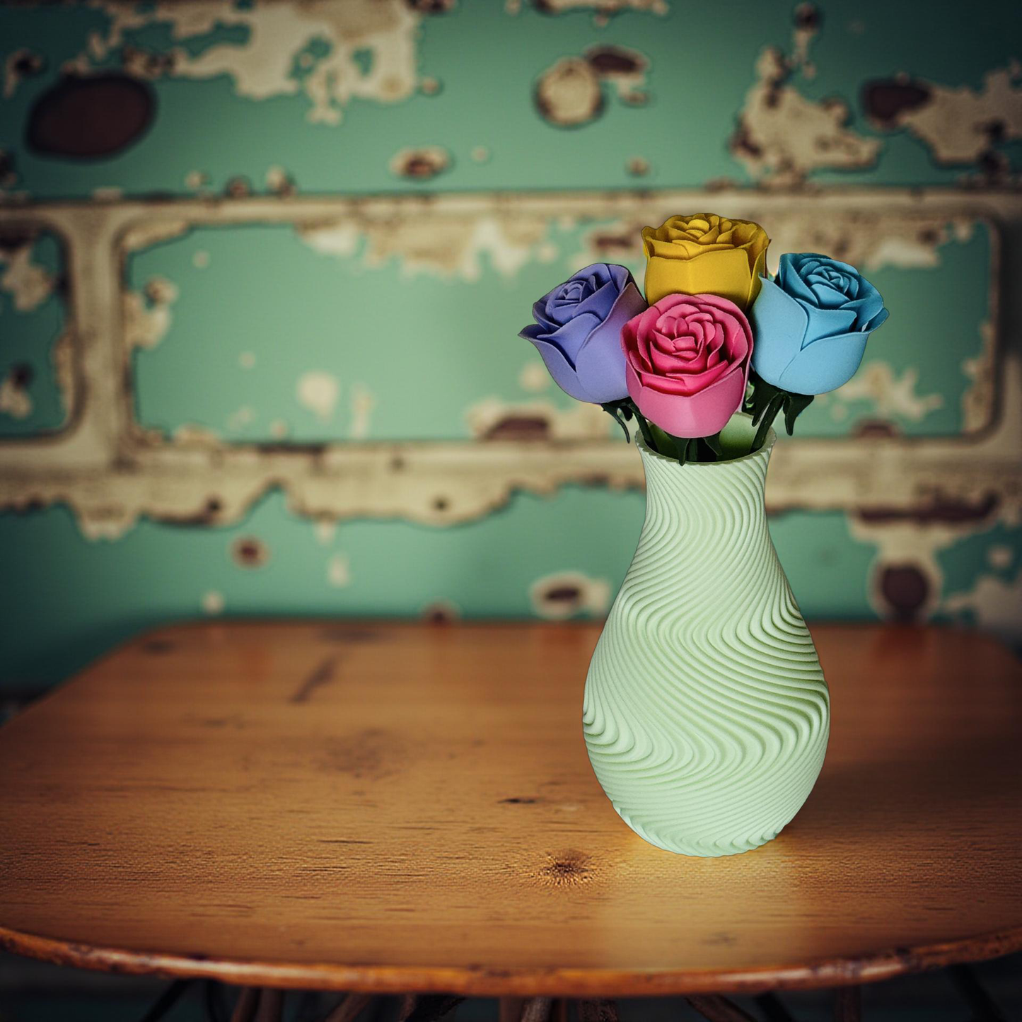 Ethereal Hues Vase 17cm 3D- Printed Vase in Pastel, Wood & Sleek Greys