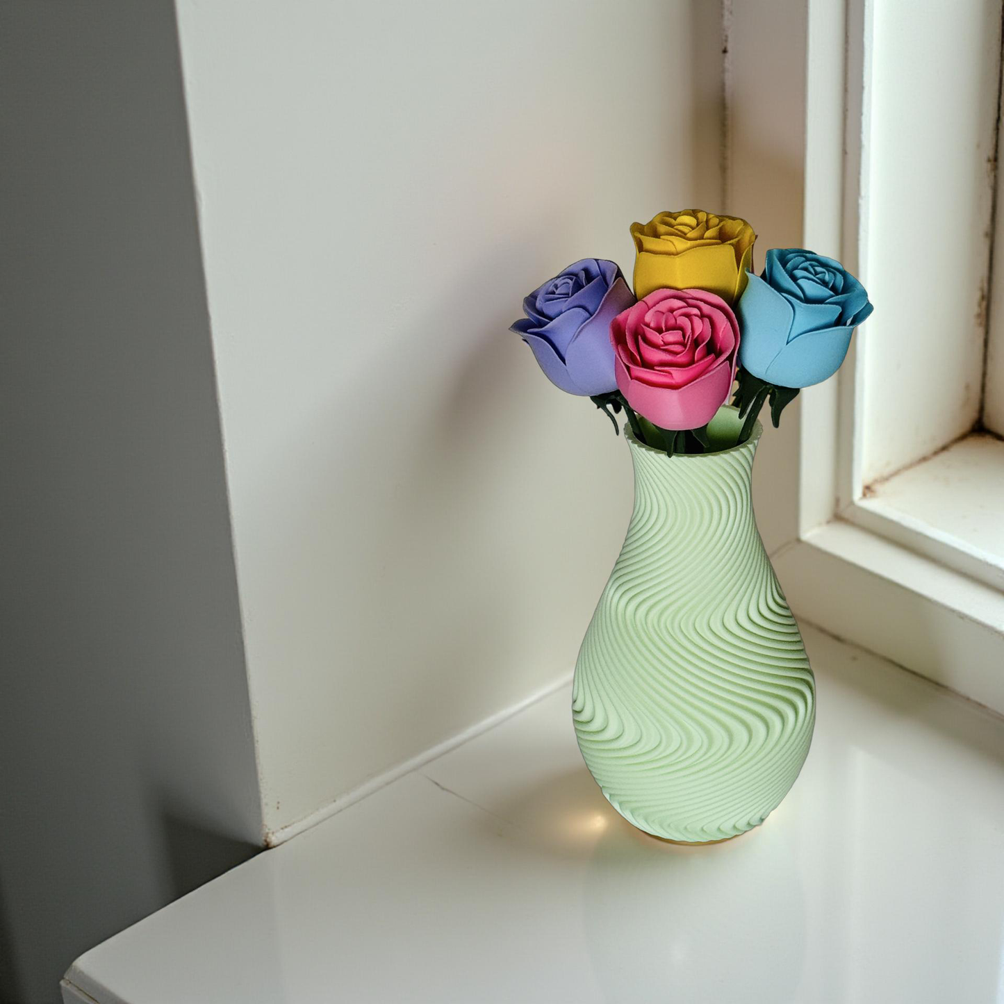 Ethereal Hues Vase 17cm 3D- Printed Vase in Pastel, Wood & Sleek Greys
