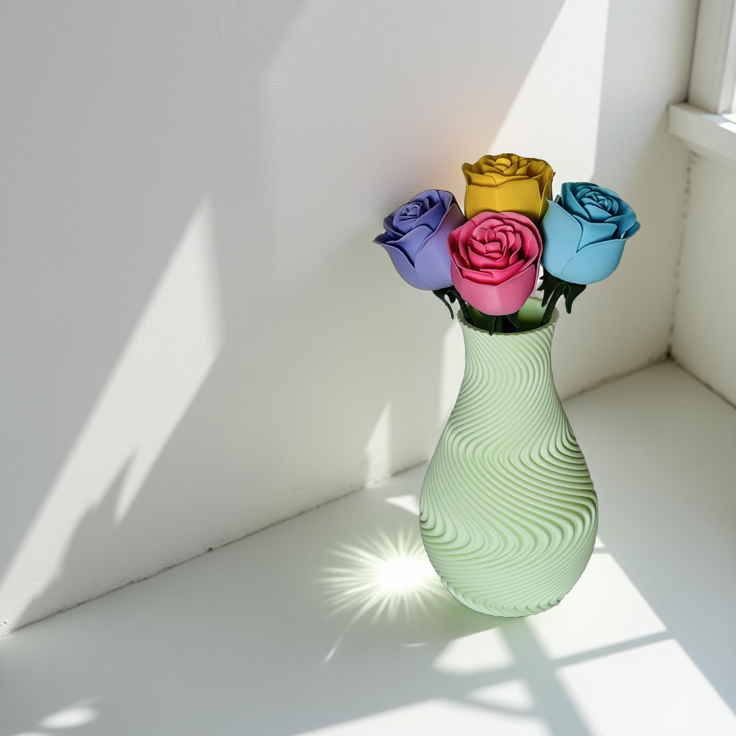 Ethereal Hues Vase 17cm 3D- Printed Vase in Pastel, Wood & Sleek Greys