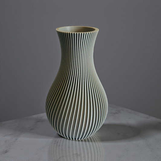 Grey Ribbed Vase for Lego Flowers or Artificial Flowers