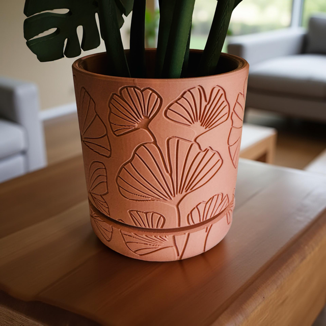 Red Monstera Coaster Set in Pink Floral Pot