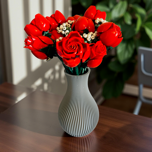 Grey Ribbed Vase for Lego Flowers or Artificial Flowers