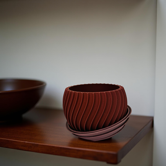 3D Printed Brown Spiral Planter