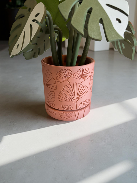 Red Monstera Coaster Set in Pink Floral Pot