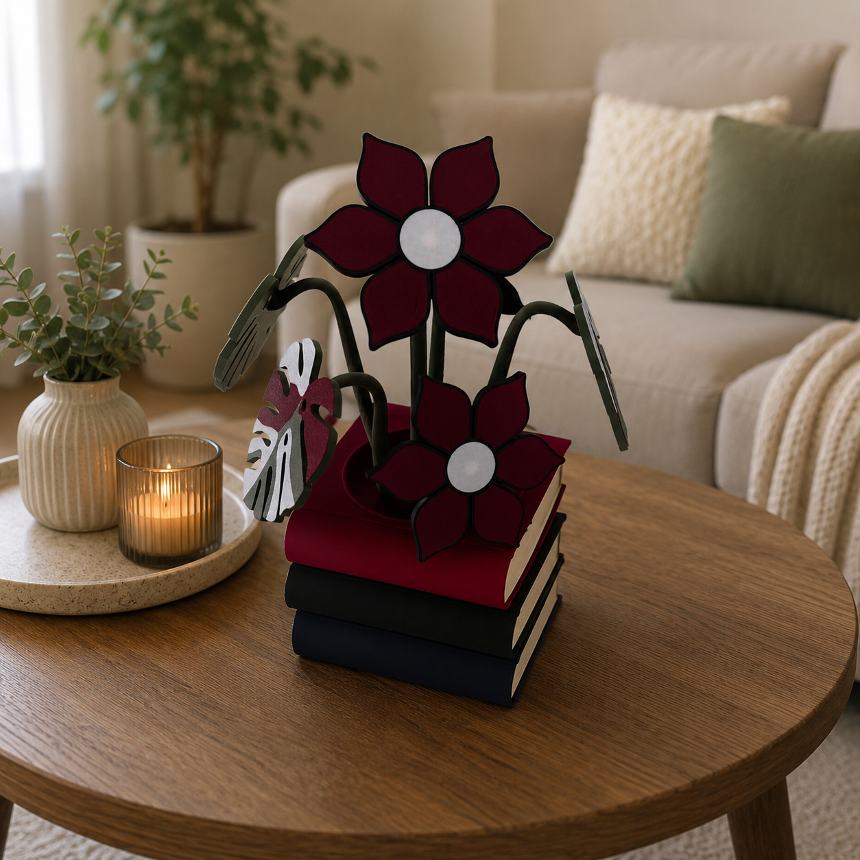 Stack of Books Coaster Set with Magnetic Monstera & flowers