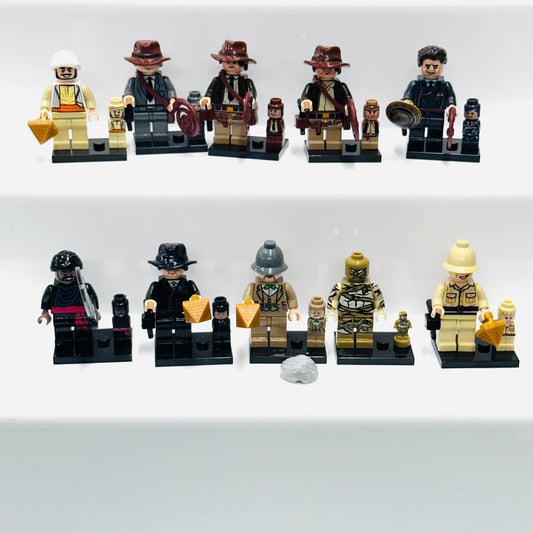 Custom Indiana Jones Minifigure set of 10 Figures & 10 mini figures