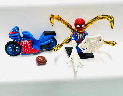 Custom Super Hero Spiderman on a blue bike Minifigure