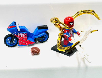 Custom Super Hero Spiderman on a blue bike Minifigure