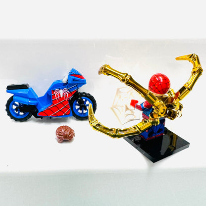 Custom Super Hero Spiderman on a blue bike Minifigure