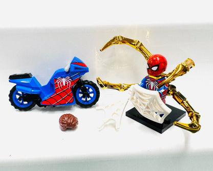 Custom Super Hero Spiderman on a blue bike Minifigure