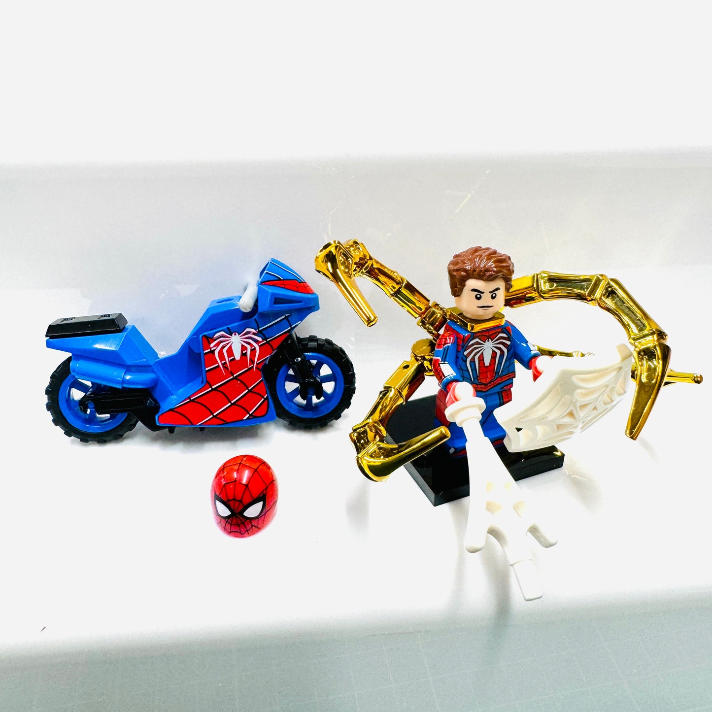 Custom Super Hero Spiderman on a blue bike Minifigure